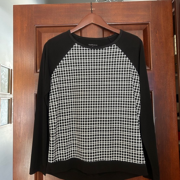 Van Heusen Black White Grid Print Raglan Sleeve Top Medium - Picture 3 of 6